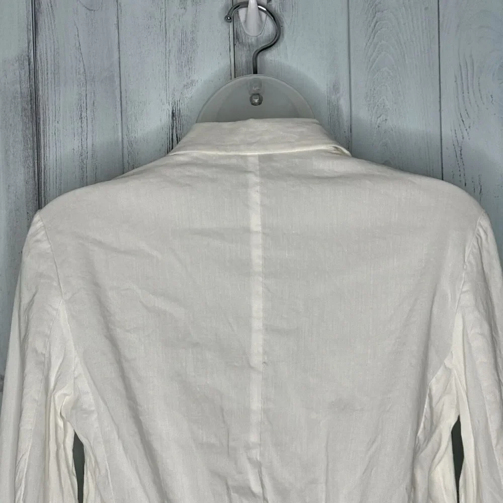 WOMENS THEORY WHITE LINEN BLEND FITTED LIGHTWEIGHT SINGLE BUTTON BLAZER JACKET 4